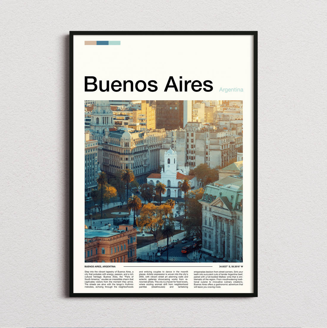 Buenos Aires Aerial View Of The City Travel Print framed and photographed straight on