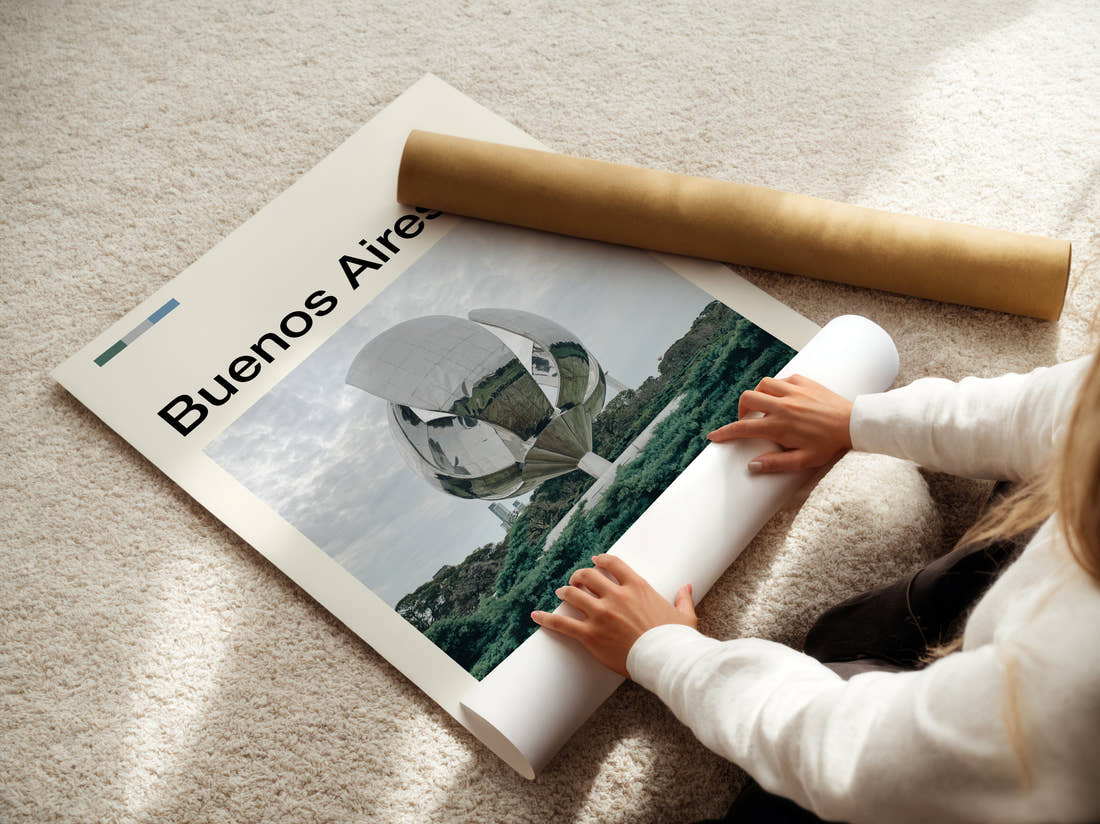 Buenos Aires Floralis Generica Travel Print being unrolled from its postal tube