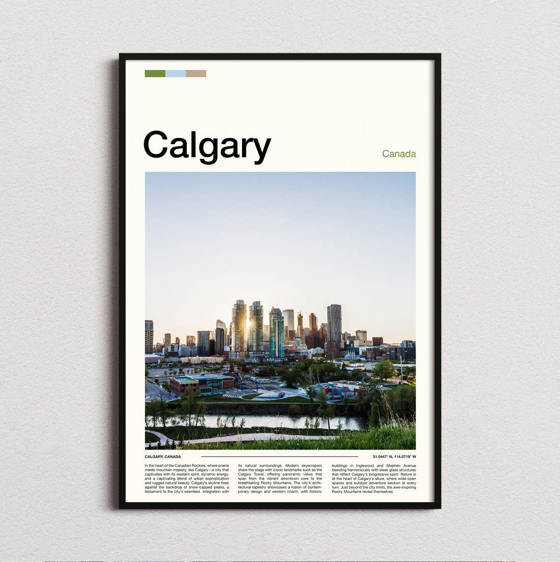 Calgary Distant Skyline Travel Print framed and photographed straight on