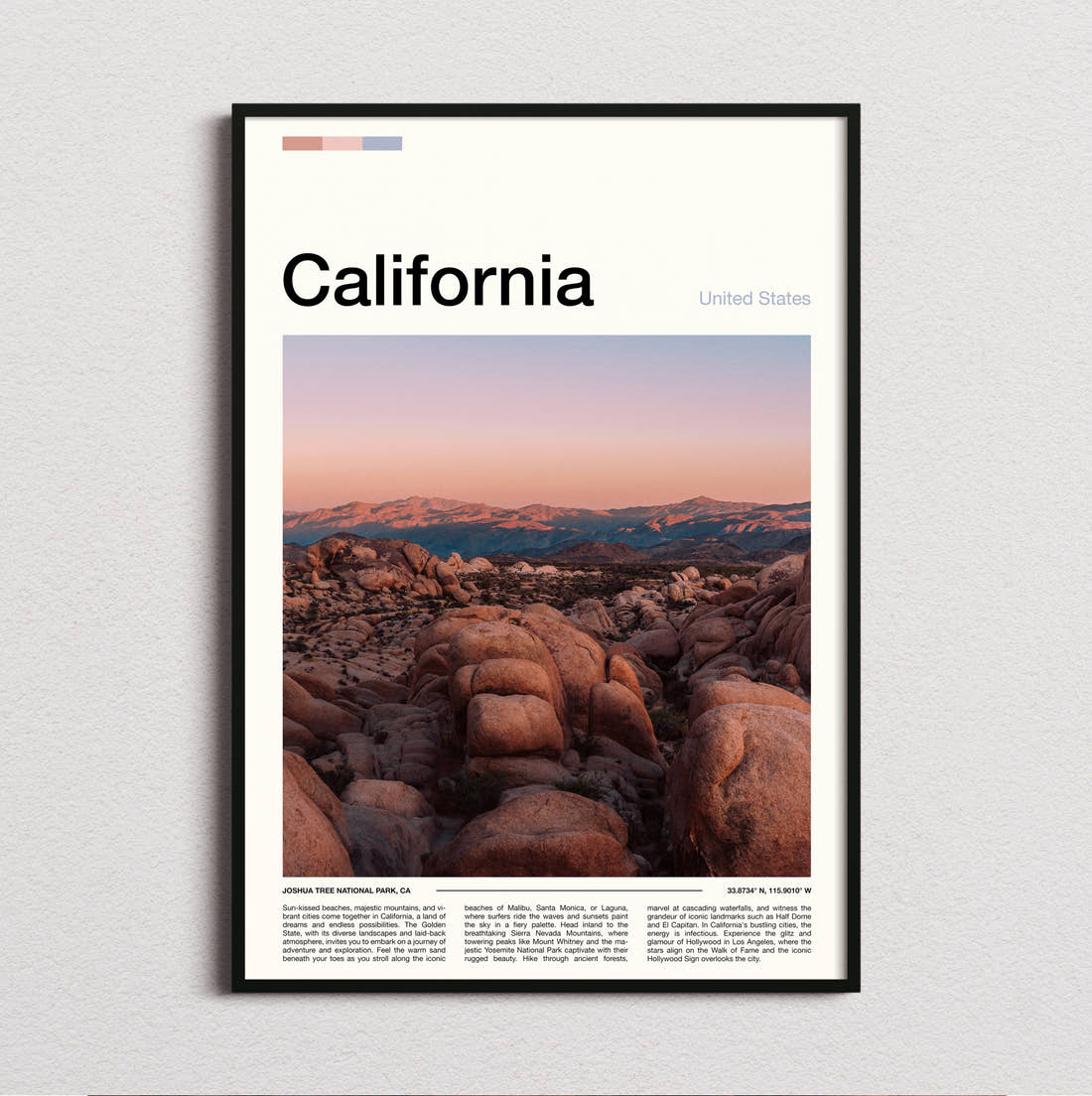 California Desert Boulders Travel Print framed and photographed straight on