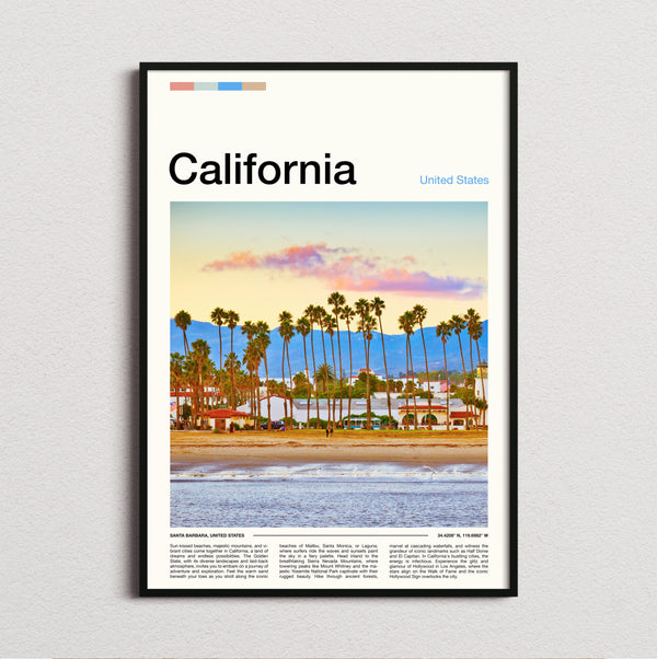 California - Palm Lined Beach - Travel Print