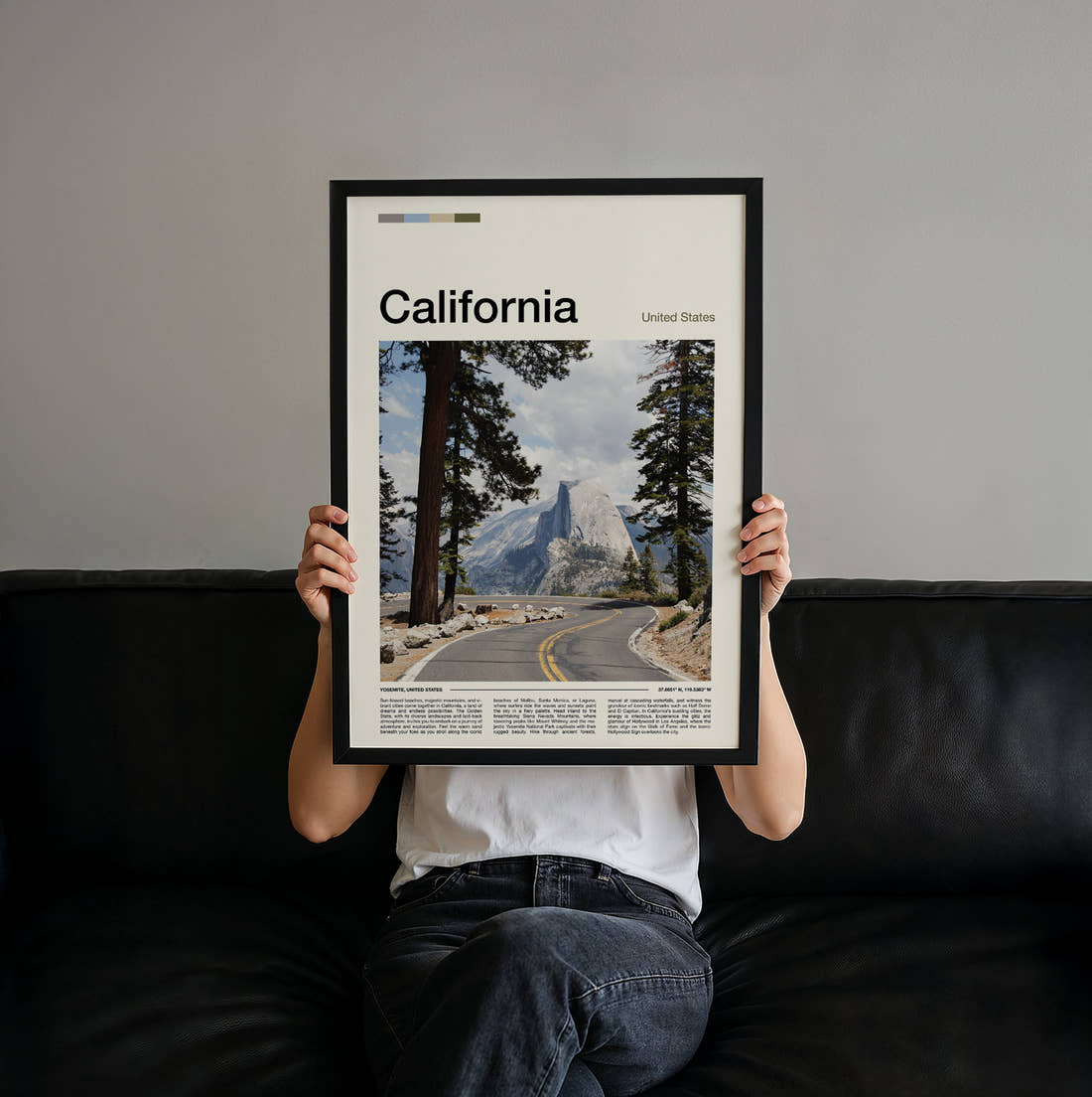 California Half Dome Travel Print held up by hand to show the size of the print