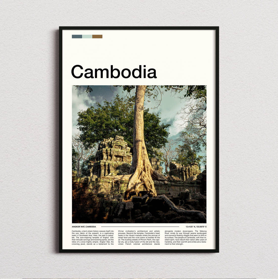 Cambodia Ta Prohm Temple Travel Print framed and photographed straight on