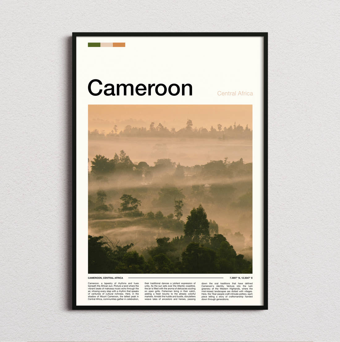 Cameroon Misty Jungle At Dawn Travel Print framed and photographed straight on