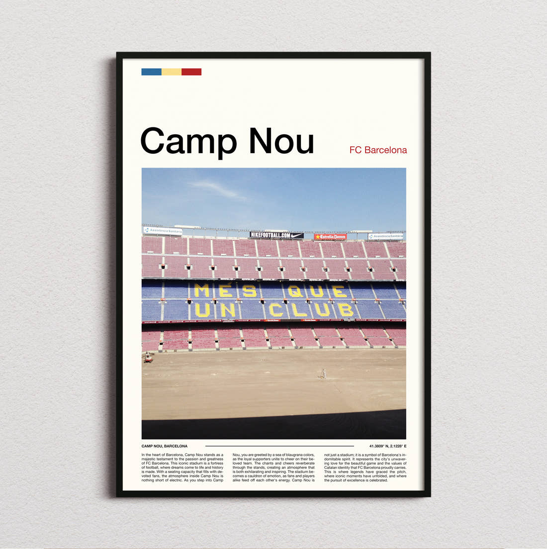 Camp Nou Stadium Print framed and photographed straight on