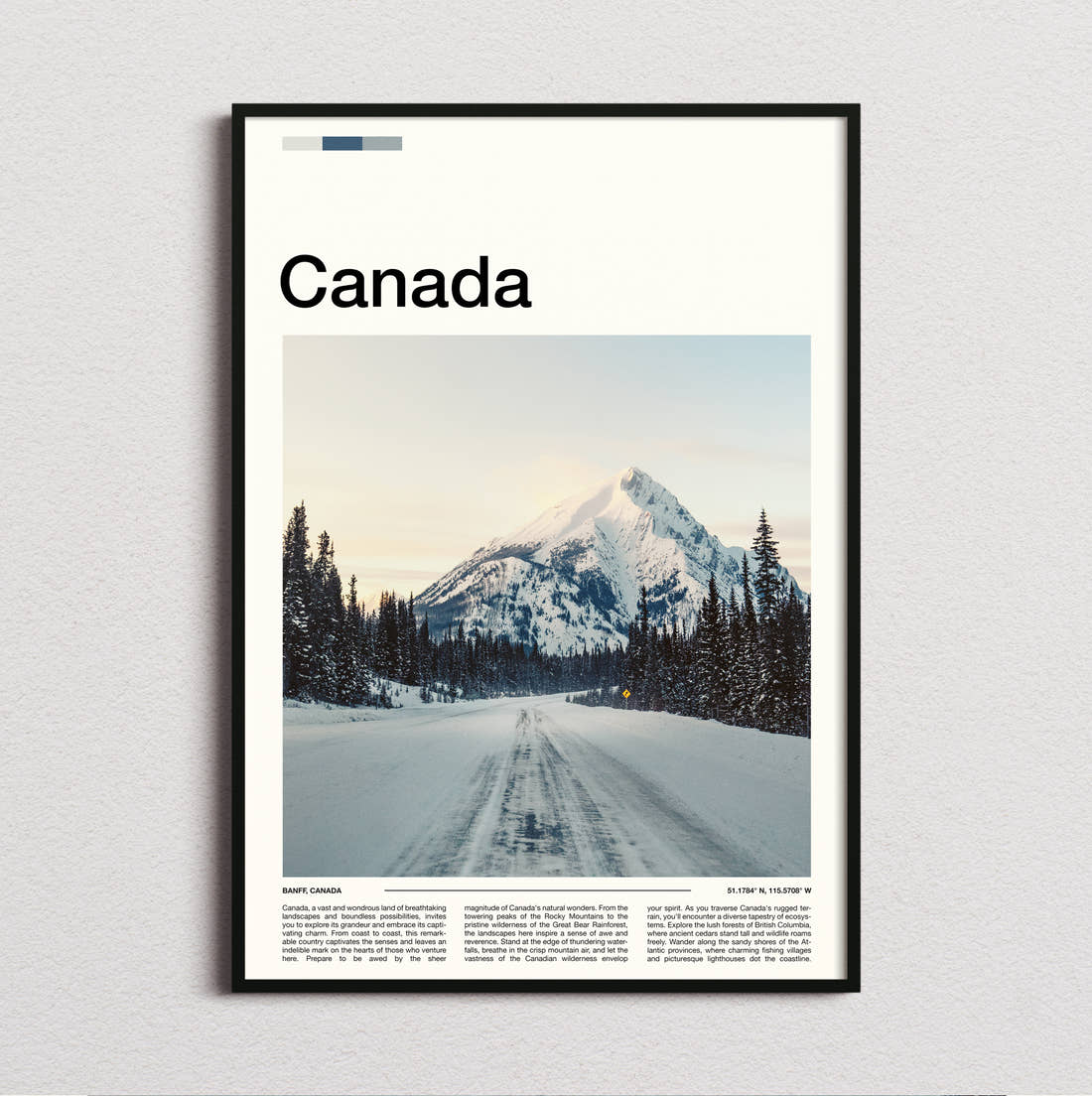Canada Snowy Mountain Road Travel Print framed and photographed straight on