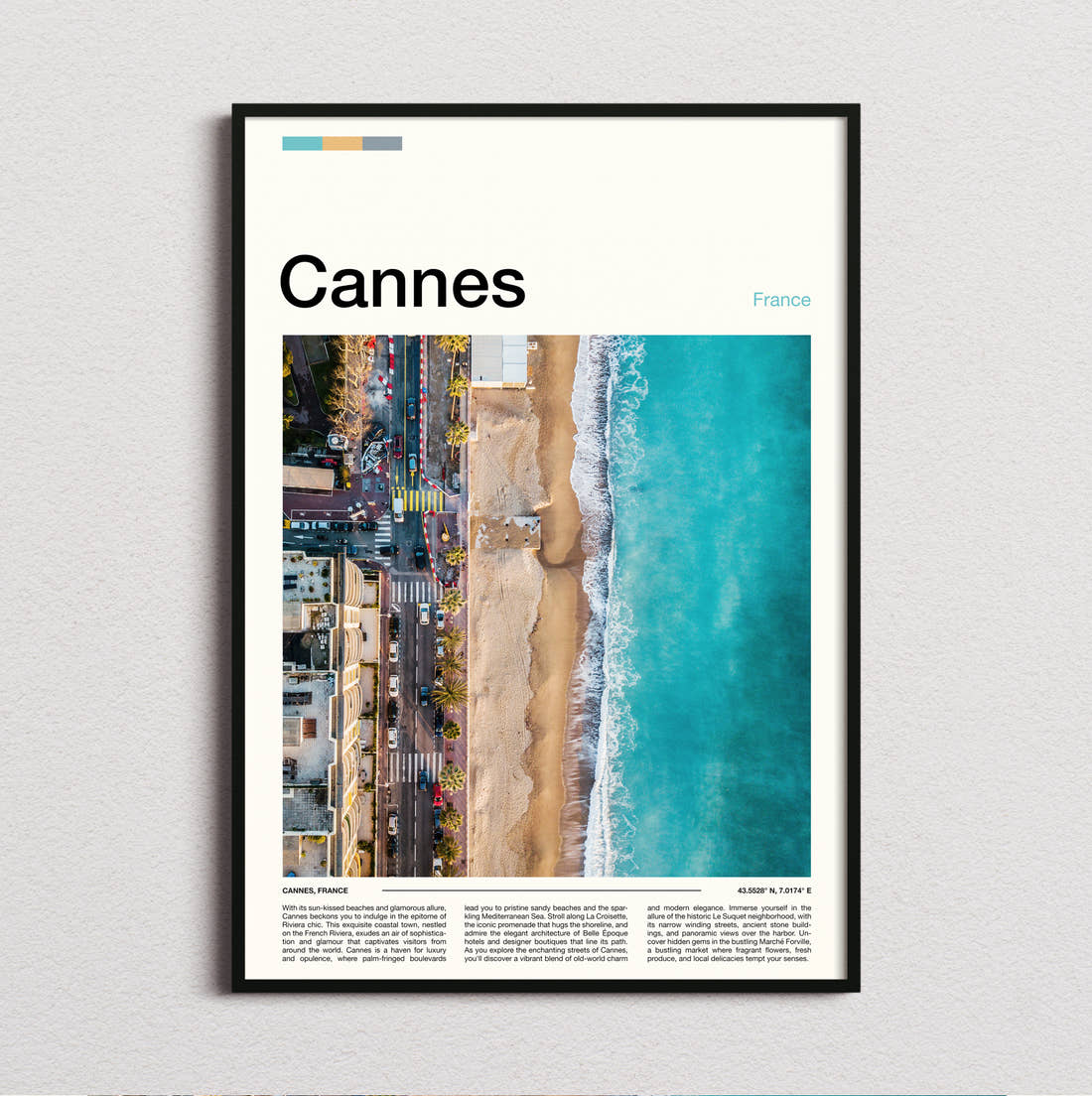 Cannes Aerial View Of Coastline Travel Print framed and photographed straight on