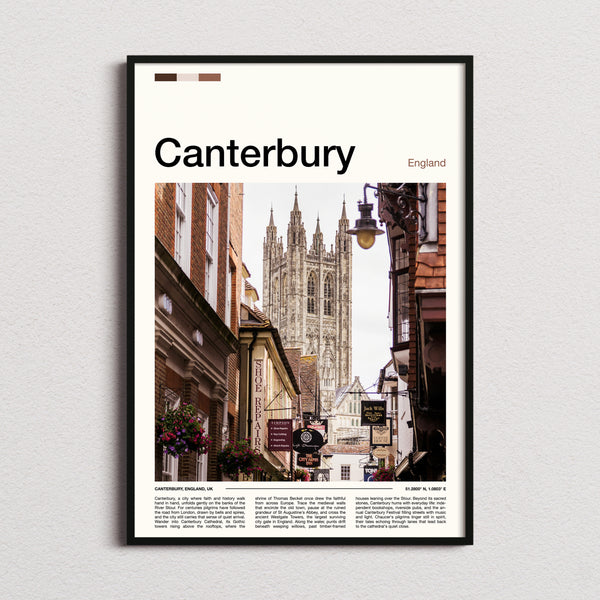 Canterbury Cathedral Street View Travel Print framed and photographed straight on