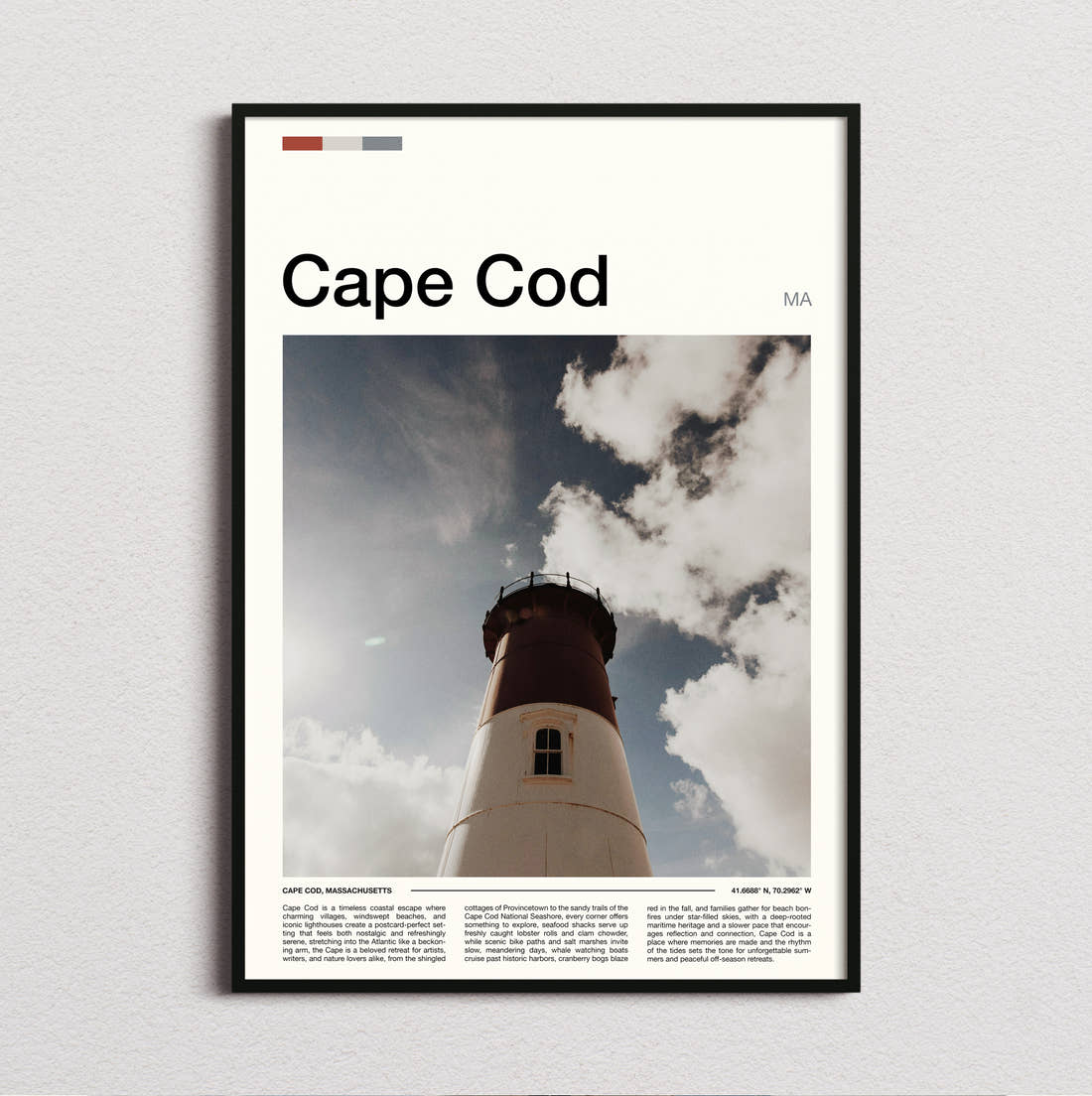 Cape Cod Lighthouse Travel Print framed and photographed straight on