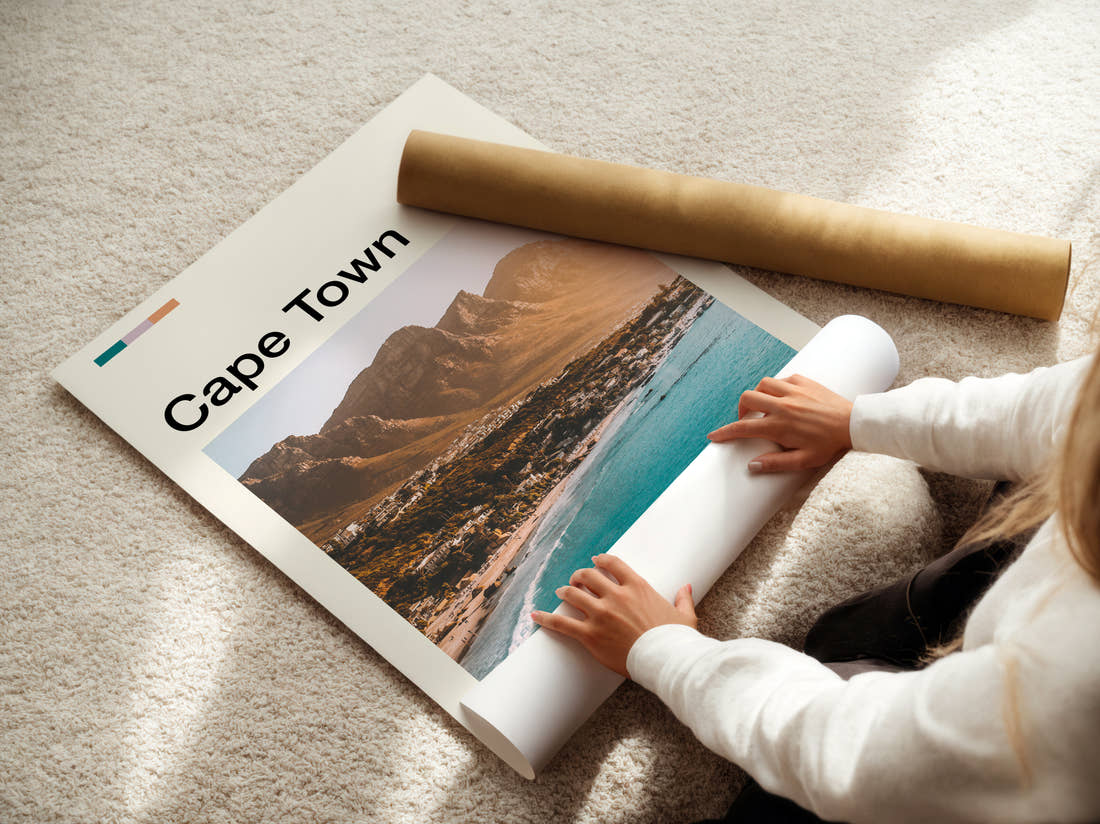 Cape Town Twelve Apostles Travel Print being unrolled from its postal tube