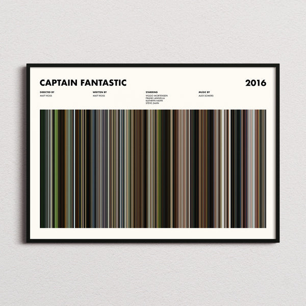Captain Fantastic Movie Barcode Poster framed and photographed straight on