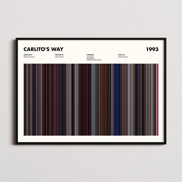 Carlito's Way Movie Barcode Poster framed and photographed straight on