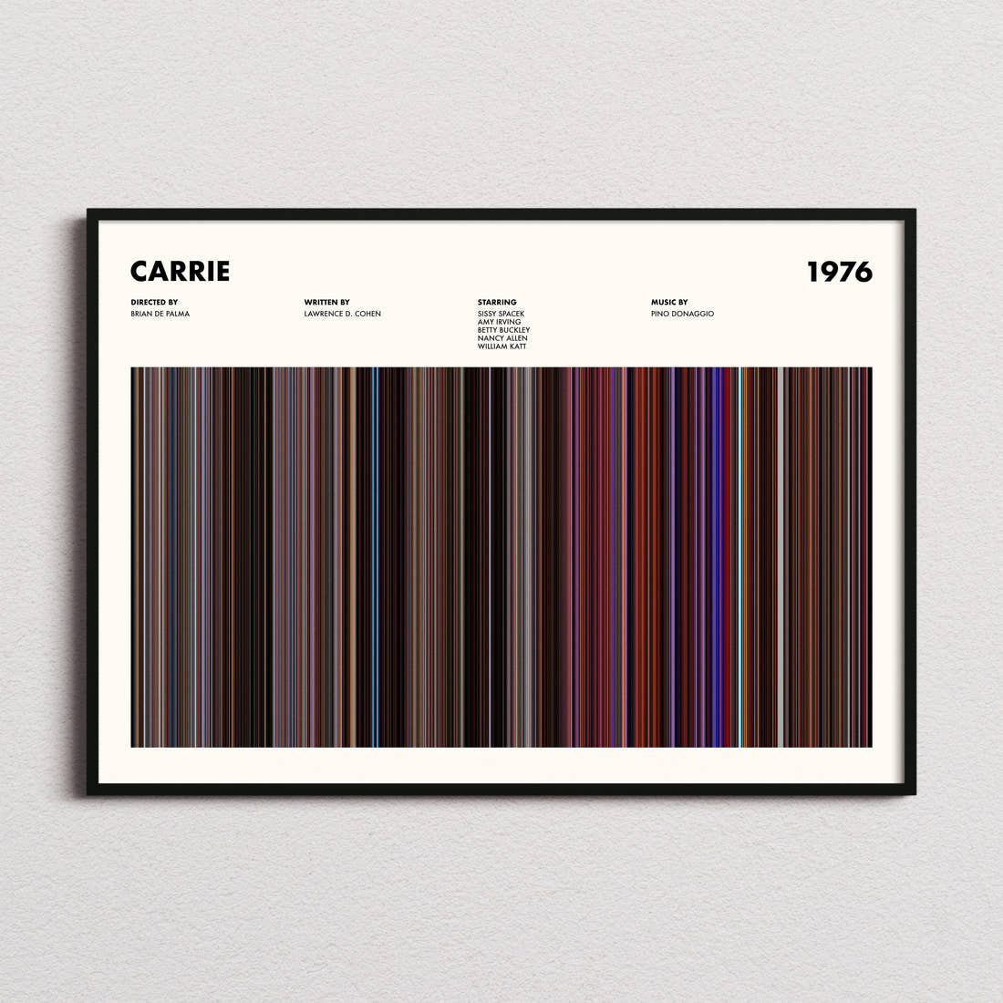 Carrie Movie Barcode Poster framed and photographed straight on