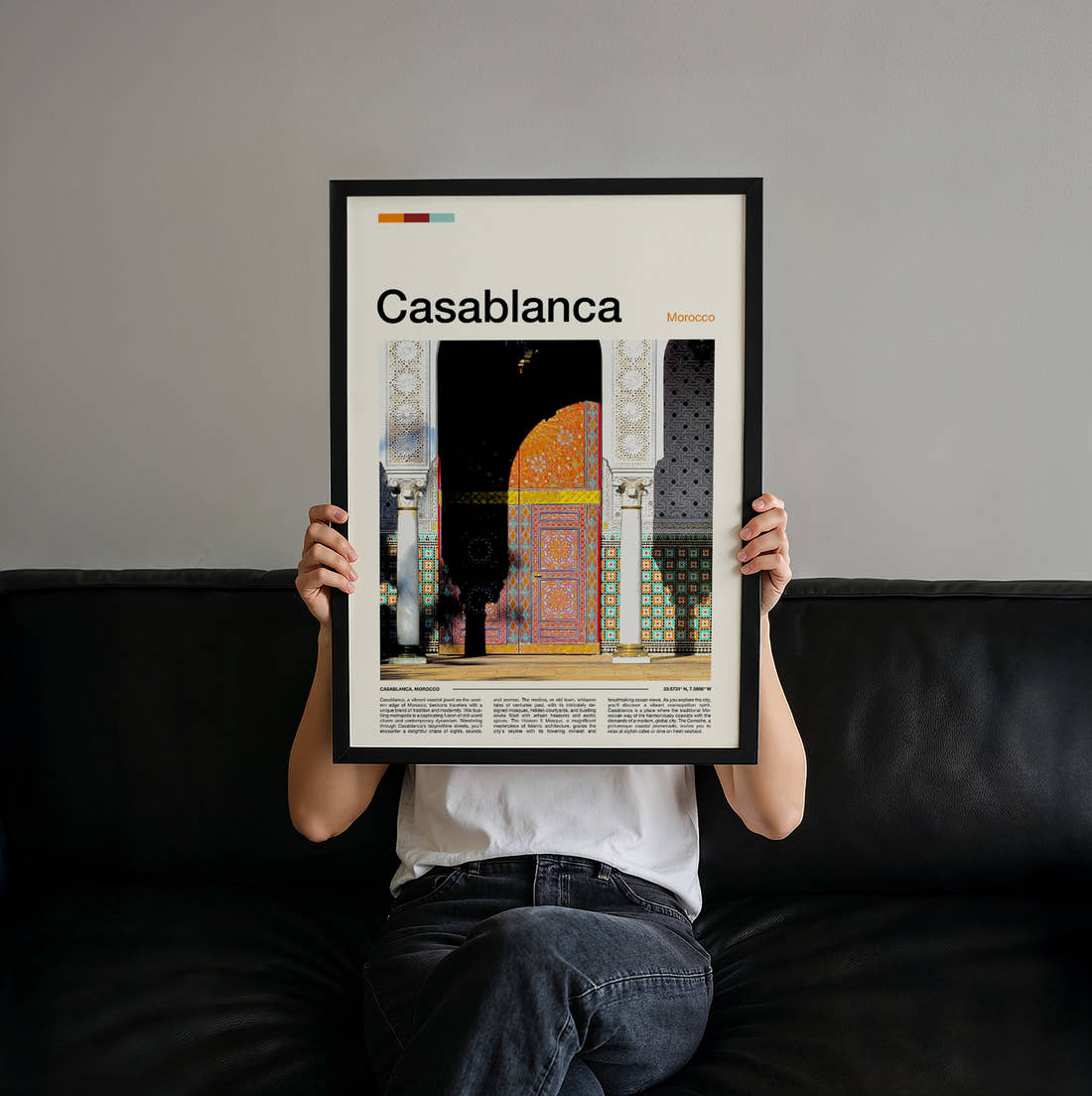 Casablanca Ornate Doorway Travel Print held up by hand to show the size of the print