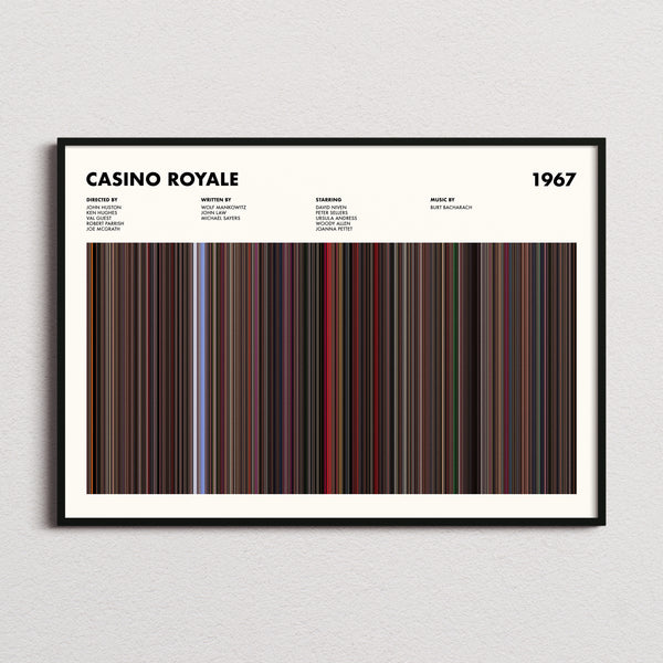 Casino Royale (1967) Movie Barcode Poster framed and photographed straight on