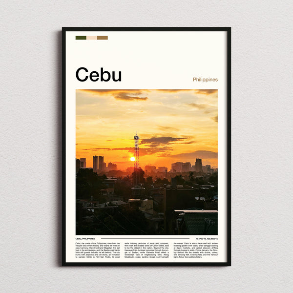 Cebu Sunset City Skyline Travel Print framed and photographed straight on