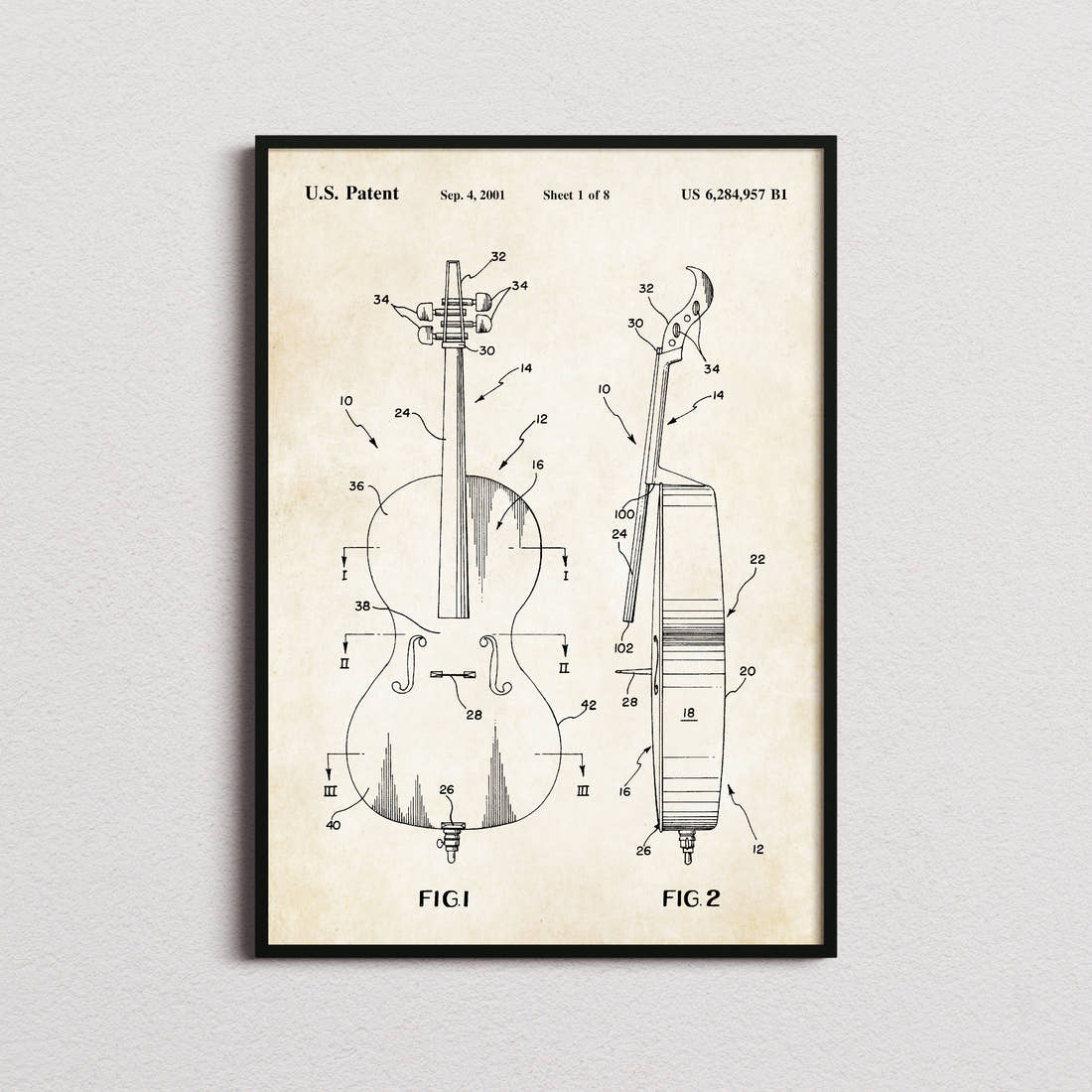 Cello Patent Print in the aged paper colourway, framed