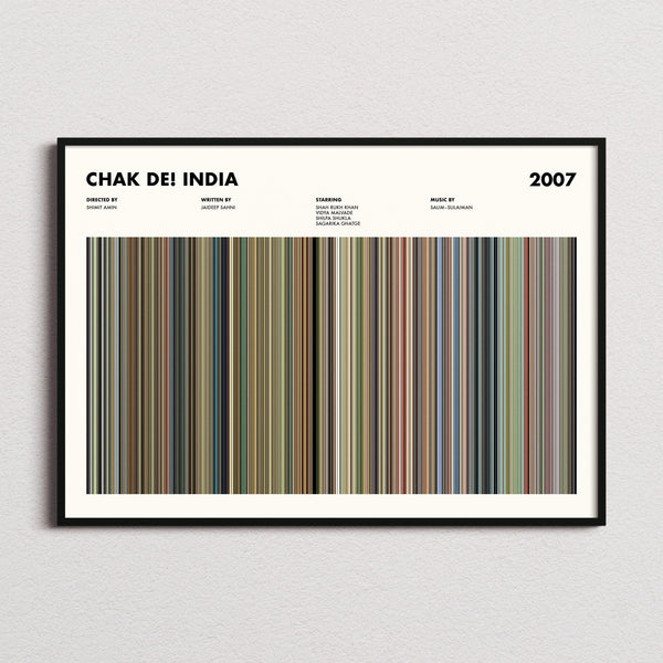 Chak De! India Movie Barcode Poster framed and photographed straight on