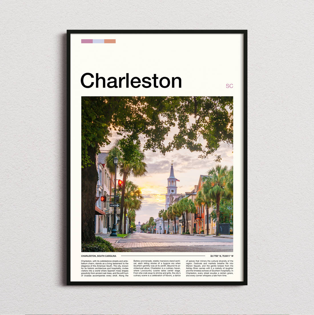 Charleston Tree Lined Street Travel Print framed and photographed straight on