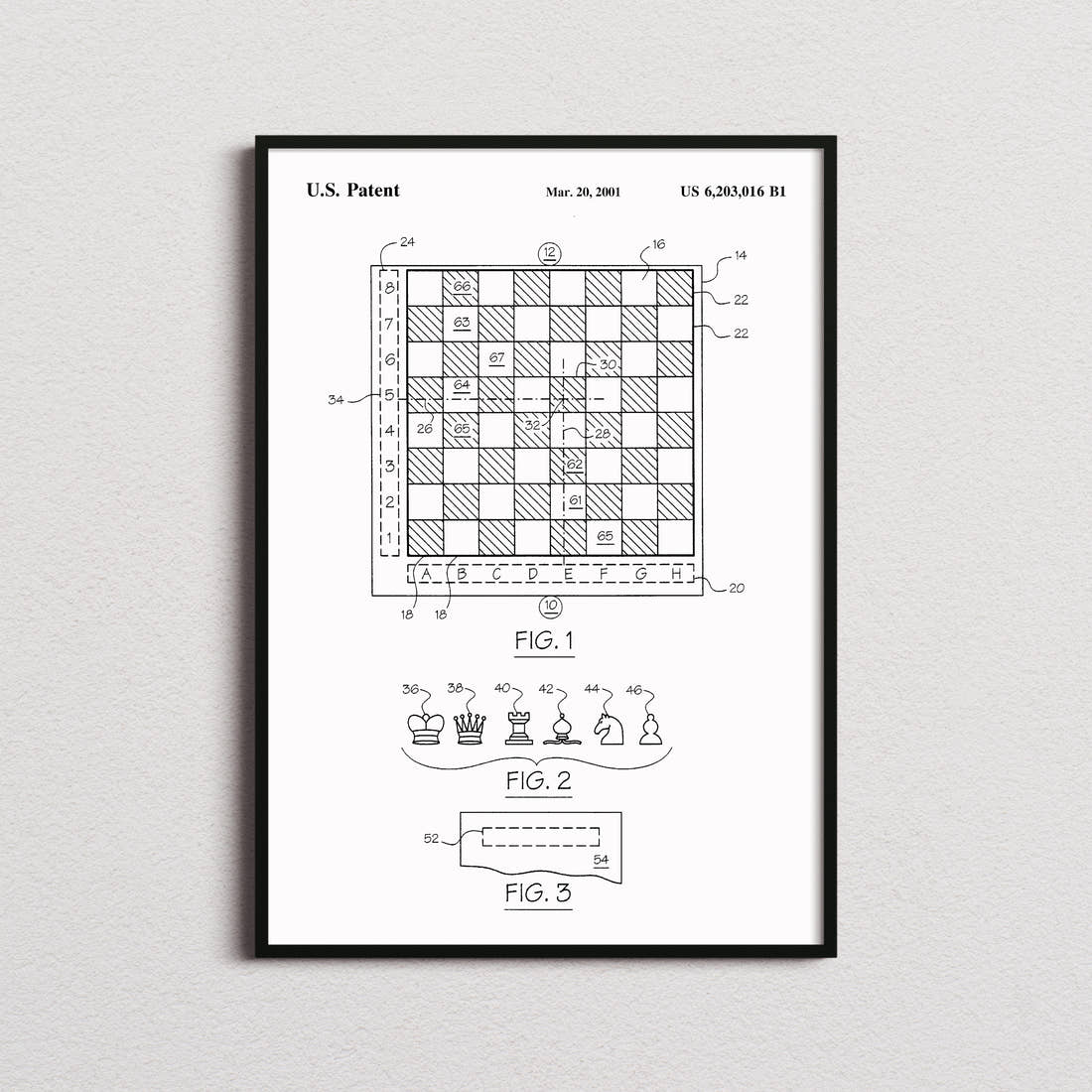 Chess Patent Print in the white colourway, framed
