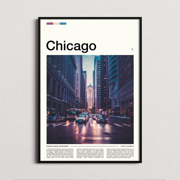 Chicago - Street At Sunset - Travel Print