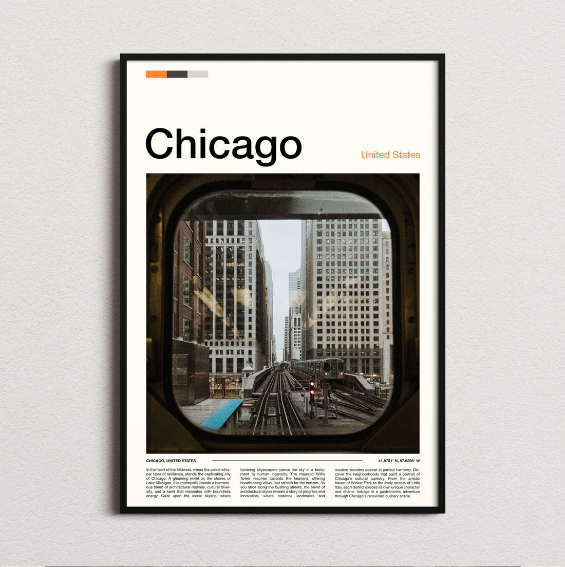 Chicago View From Train Window Travel Print framed and photographed straight on