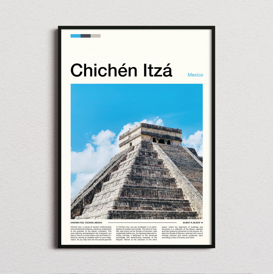 Chichen Itza El Castillo Corner View Travel Print framed and photographed straight on