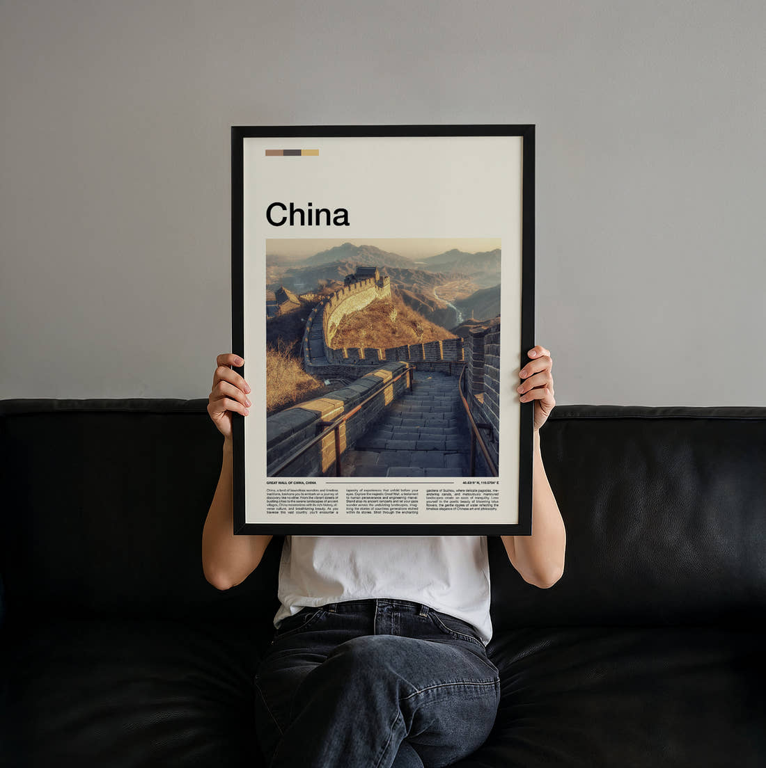 China Great Wall At Golden Hour Travel Print held up by hand to show the size of the print