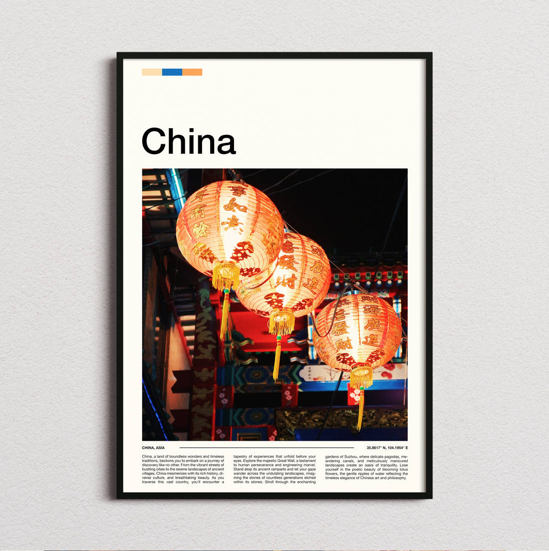 China Red Lanterns Travel Print framed and photographed straight on