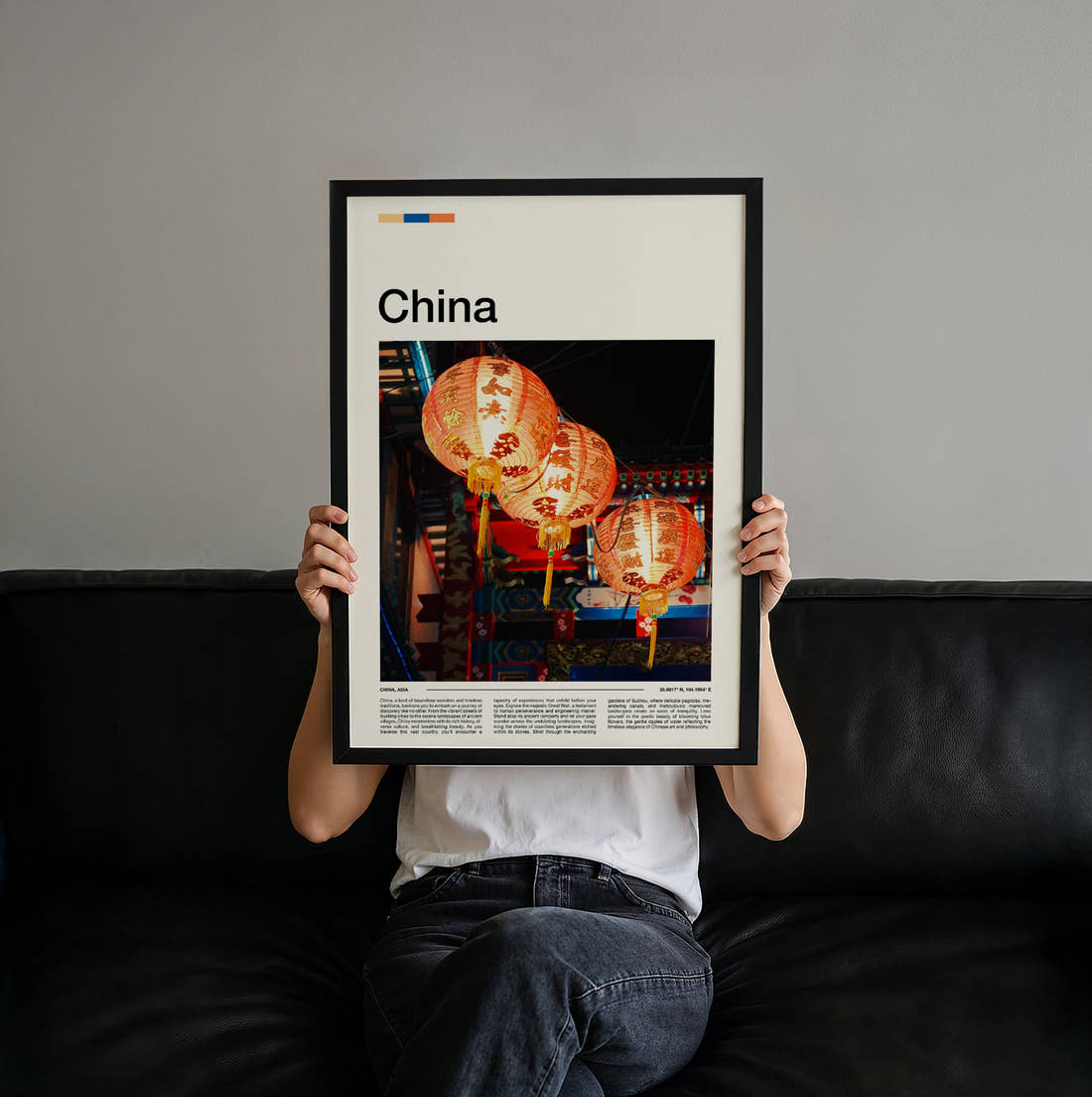 China Red Lanterns Travel Print held up by hand to show the size of the print