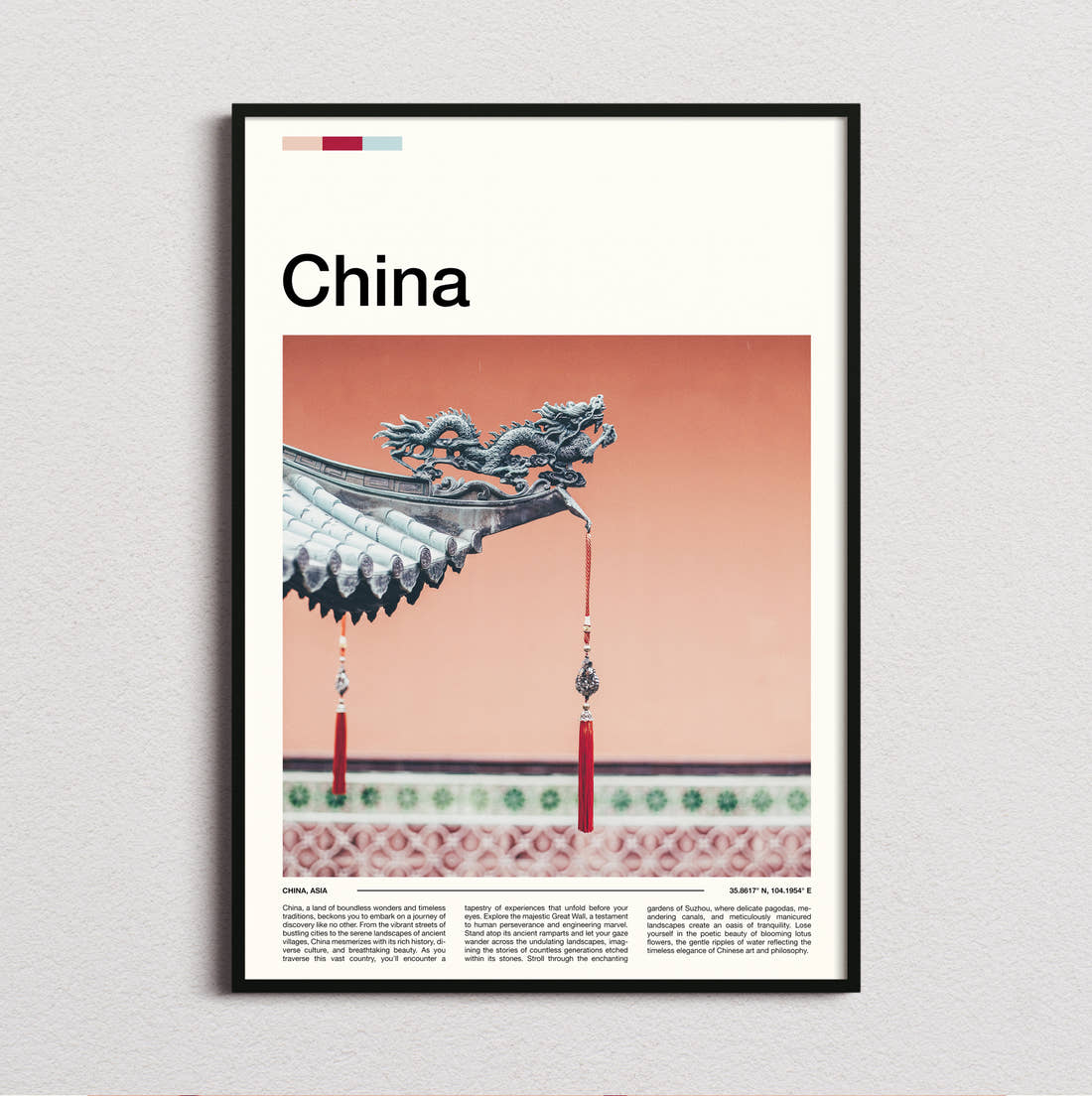 China Dragon Roof Detail Travel Print framed and photographed straight on
