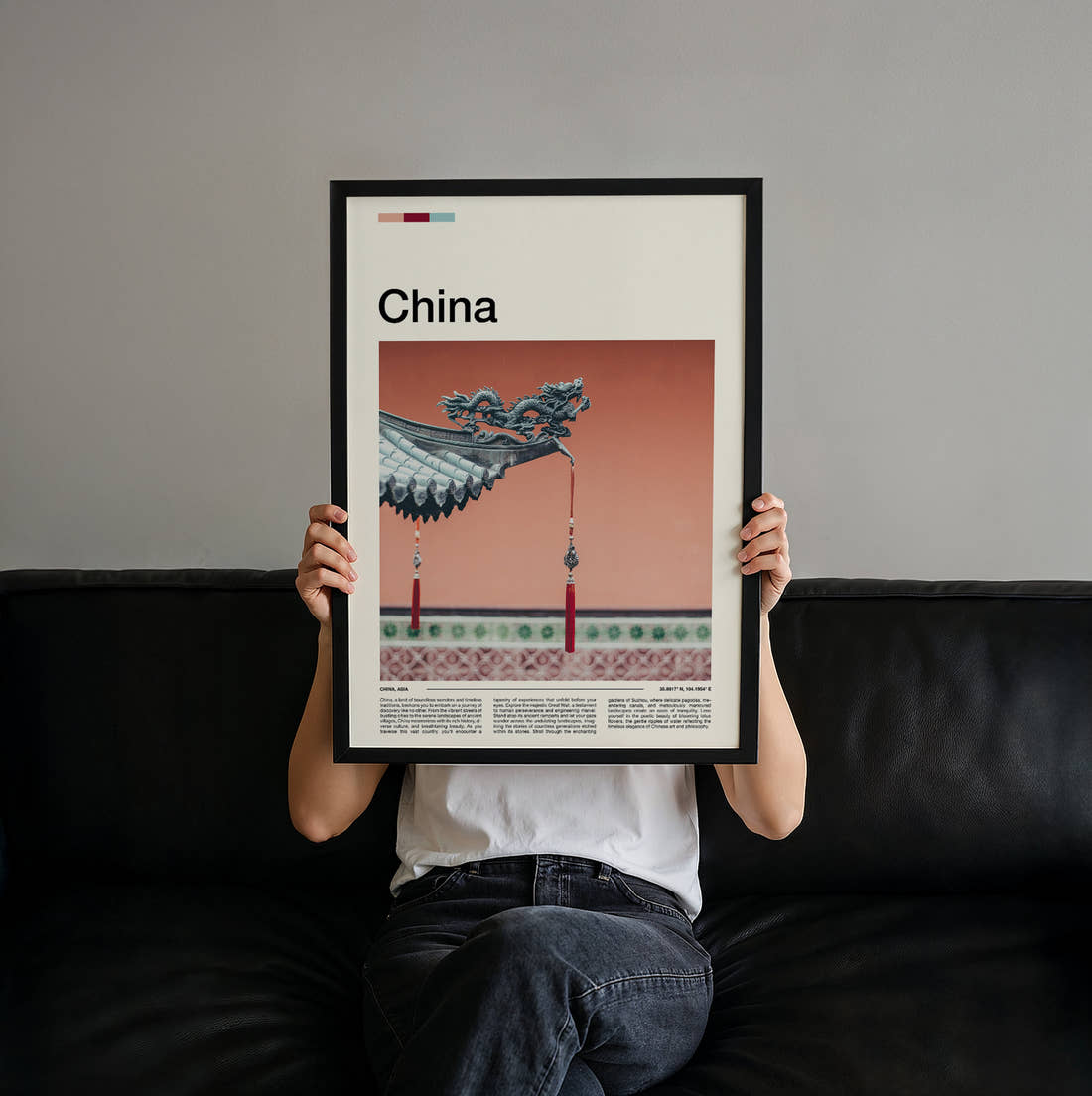 China Dragon Roof Detail Travel Print held up by hand to show the size of the print