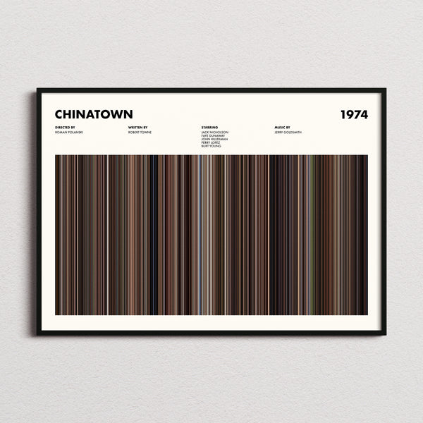 Chinatown Movie Barcode Poster framed and photographed straight on