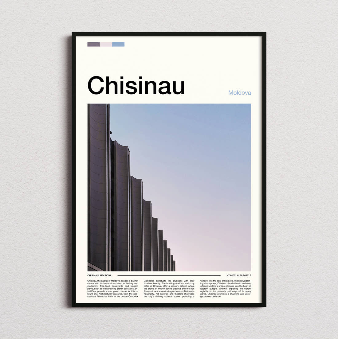Chisinau Brutalist Building Travel Print framed and photographed straight on
