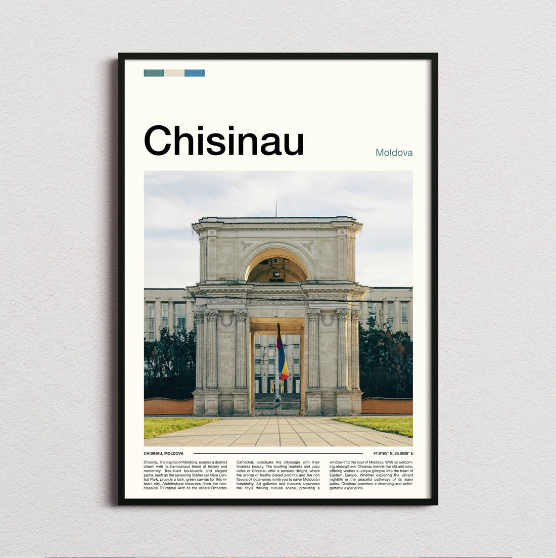 Chisinau Triumphal Arch Travel Print framed and photographed straight on