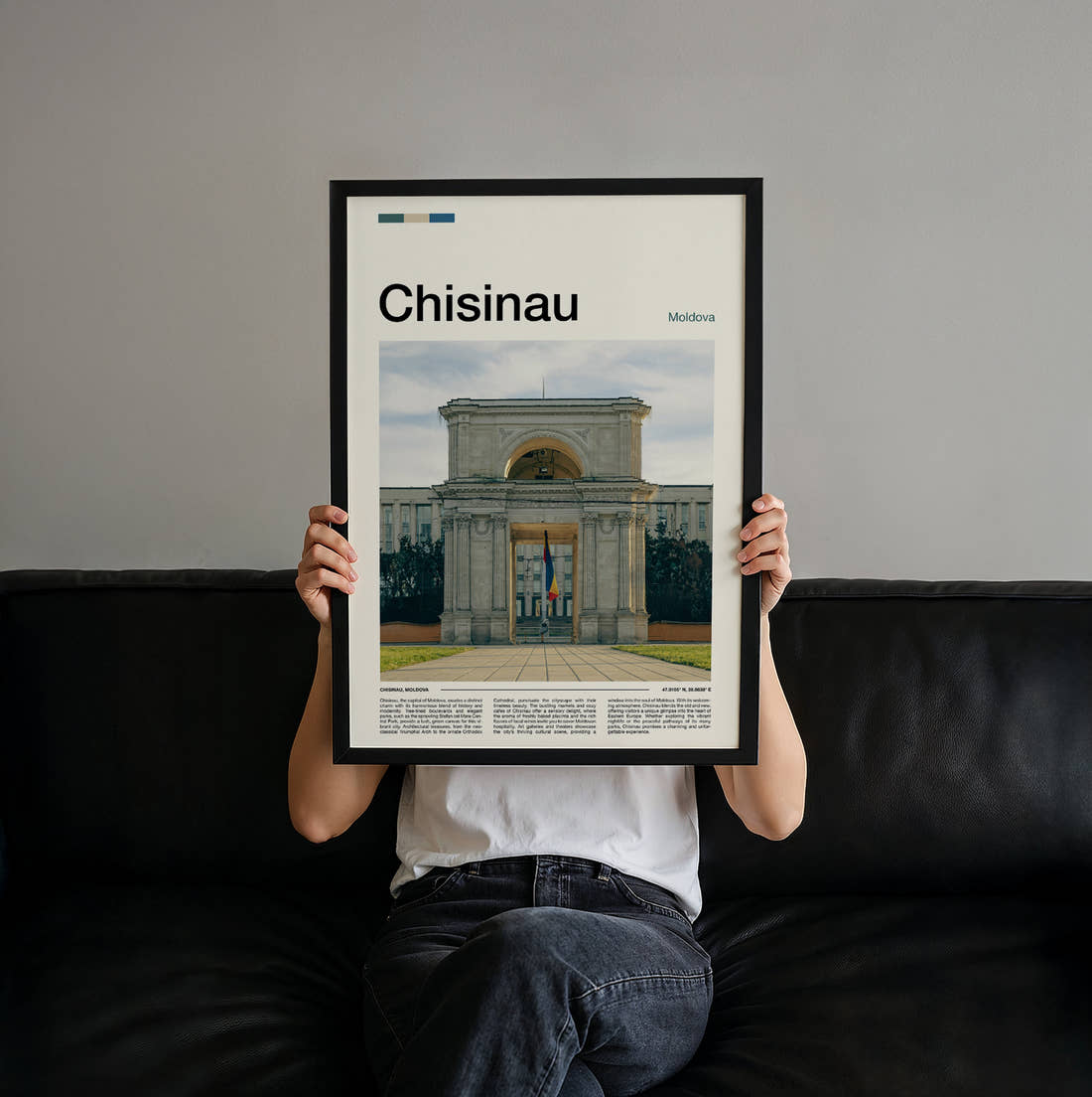 Chisinau Triumphal Arch Travel Print held up by hand to show the size of the print
