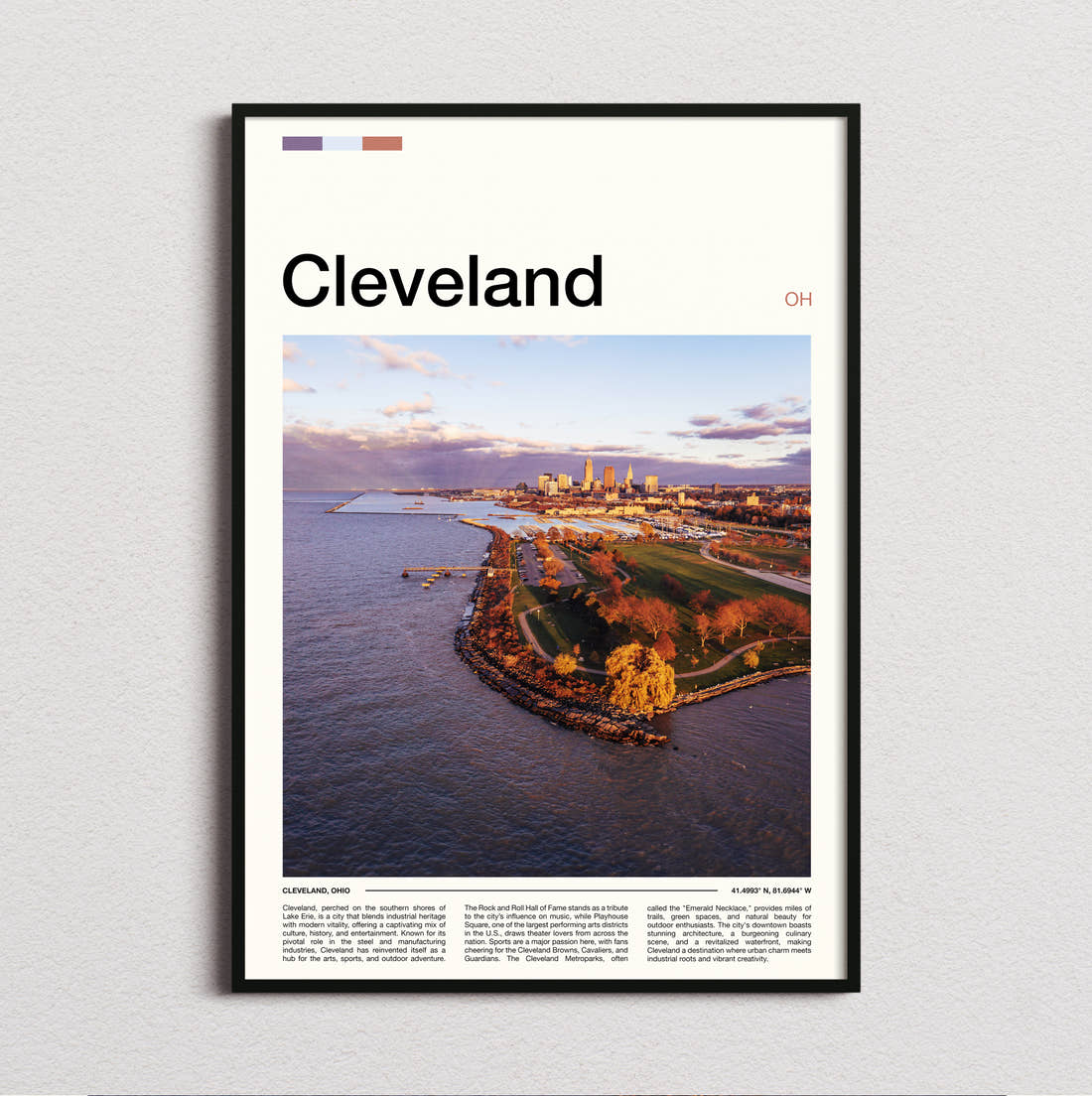 Cleveland Aerial View Of The Shoreline Travel Print framed and photographed straight on