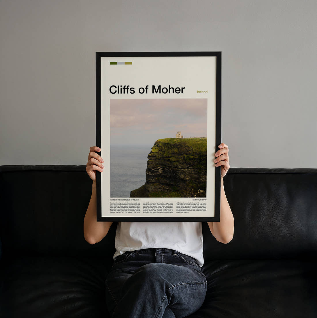Cliffs Of Moher Cliff Edge Travel Print held up by hand to show the size of the print
