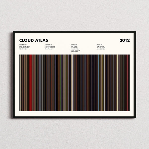 Cloud Atlas Movie Barcode Poster framed and photographed straight on