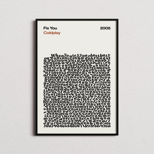 Coldplay Fix You Lyric Print in the cream colourway, framed