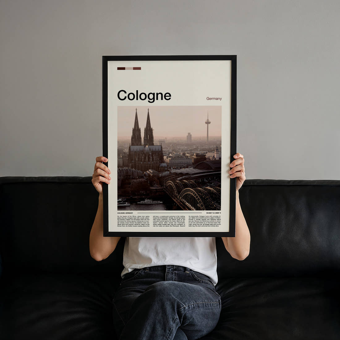 Cologne Cathedral Skyline View Travel Print held up by hand to show the size of the print
