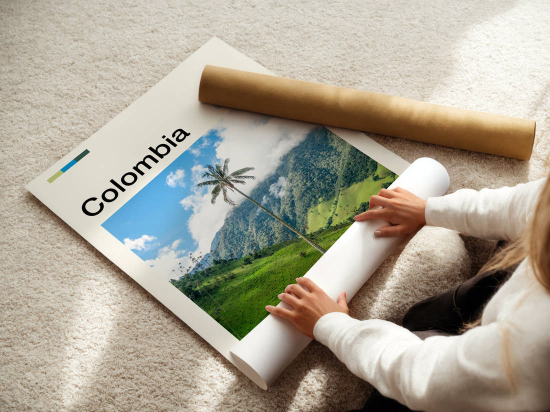 Colombia Wax Palm In The Valley Travel Print being unrolled from its postal tube