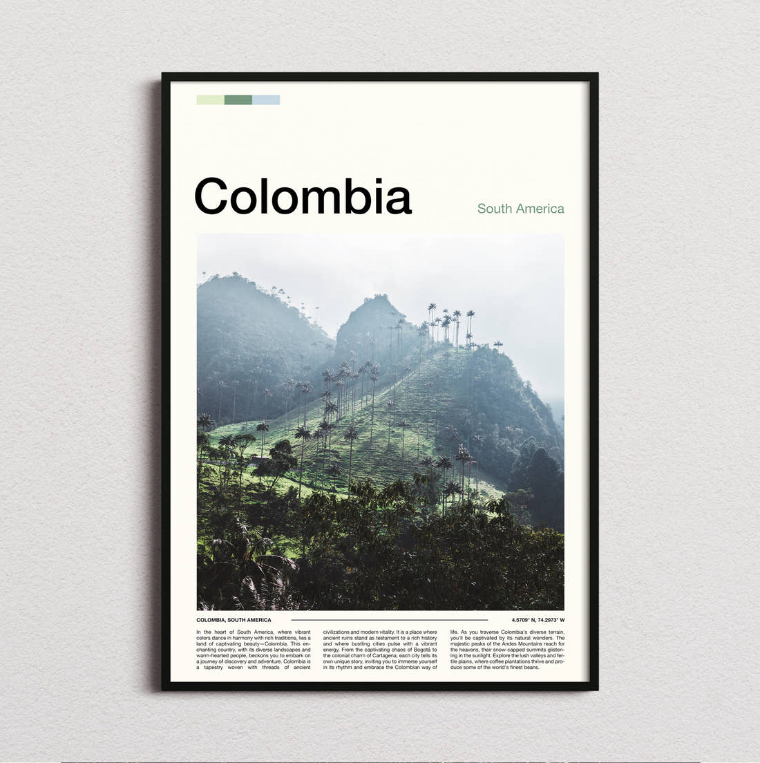 Colombia Wax Palms On The Hillside Travel Print framed and photographed straight on
