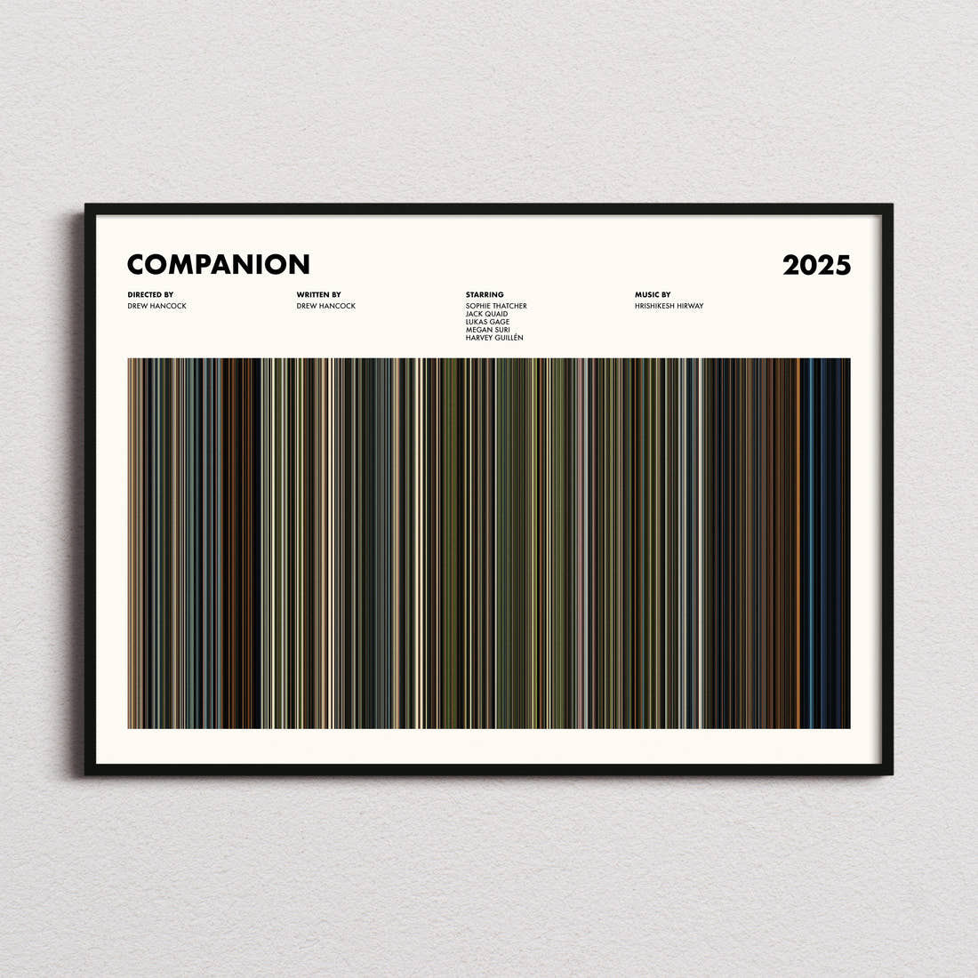 Companion Movie Barcode Poster framed and photographed straight on