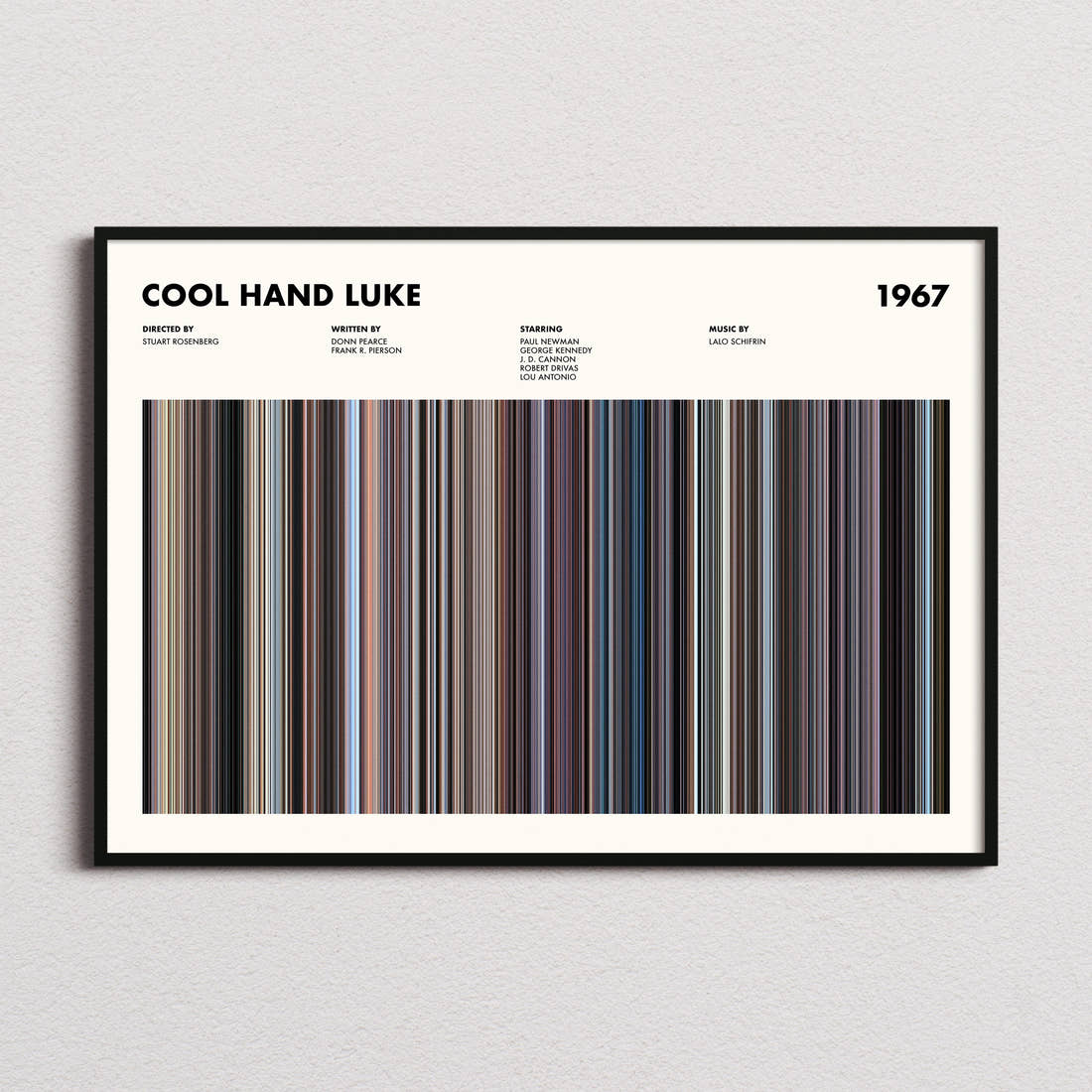 Cool Hand Luke Movie Barcode Poster framed and photographed straight on