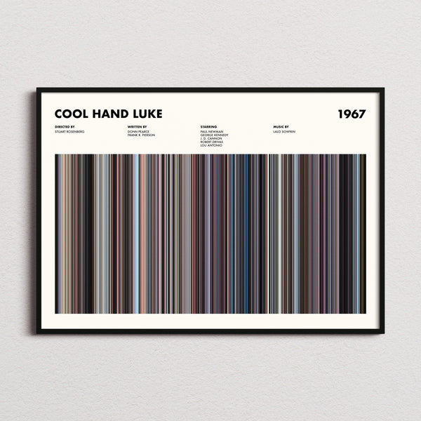 Cool Hand Luke Movie Barcode Poster framed and photographed straight on