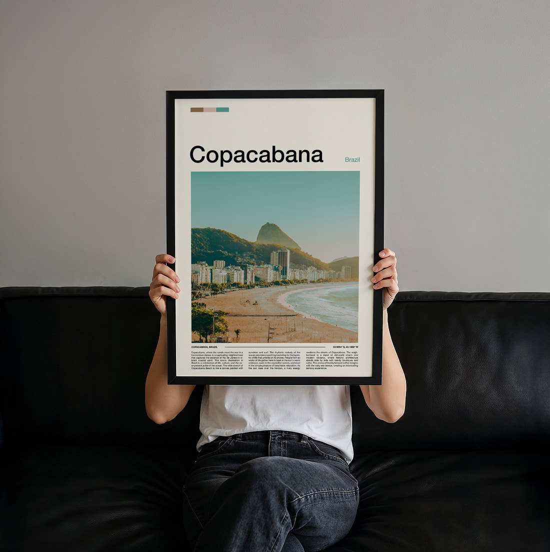 Copacabana Sugarloaf Mountain Travel Print held up by hand to show the size of the print