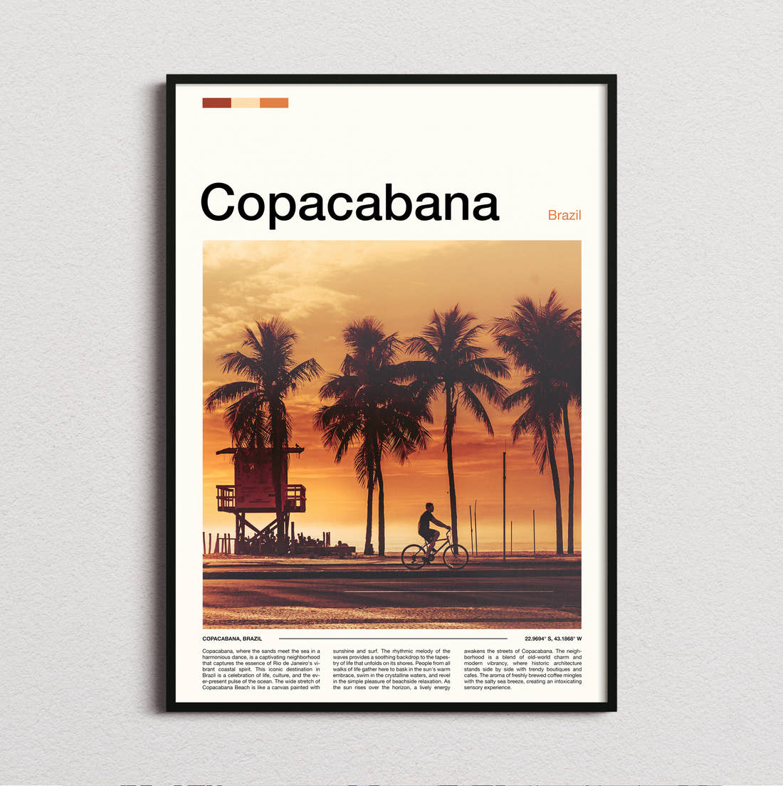 Copacabana Palm Trees At Sunset Travel Print framed and photographed straight on