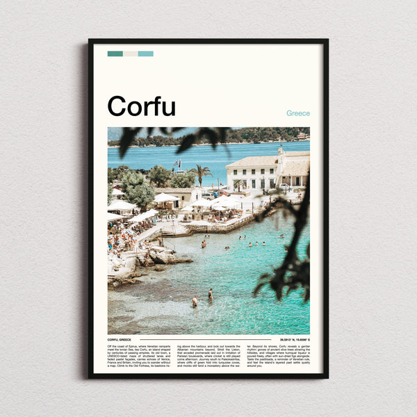 Corfu Turquoise Harbour Cove Travel Print framed and photographed straight on