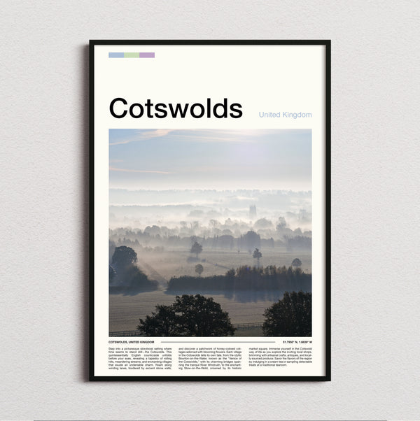 Cotswolds - Misty Fields - Travel Print